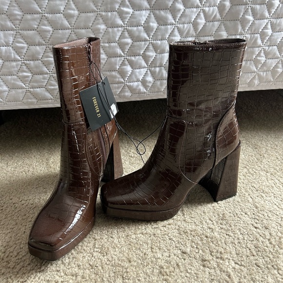 Forever 21 Shoes - Brown Heeled Leather Boots